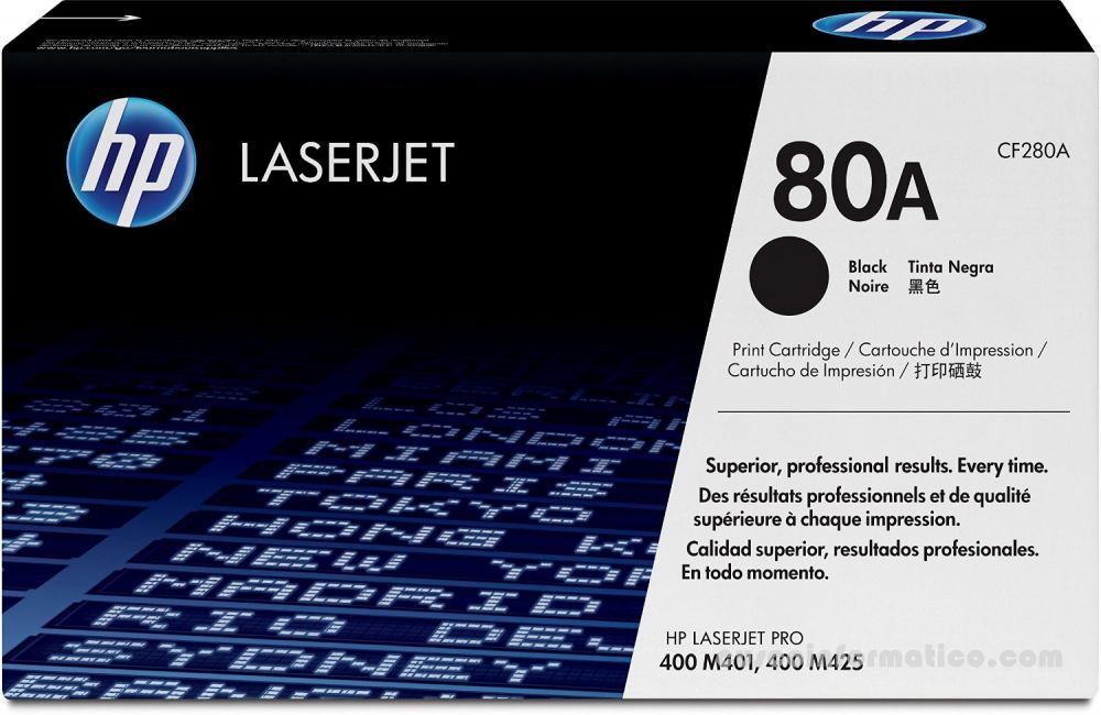 Cartucho de toner HP 80A, tecnologia laser, color negro para impresoras HP Laserjet Pro 400 M401 / MFP M425.
